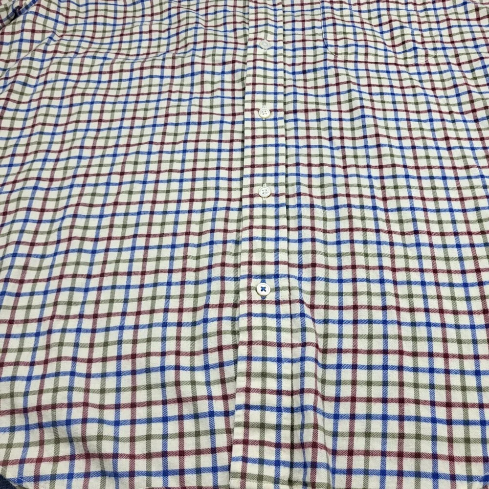 J.McLaughlin Mens Large Tattersall Check Button Down Shirt Blue Green Burgundy L - Picture 4 of 9